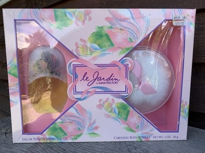 New Le Jardin Max Factor Set 1oz Eau de Toilette Spray 2oz Body Powder Vintage