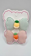 Plaid Bow Hair Clip with Fruit Resin Center   Cute for Girls  Gift Idea