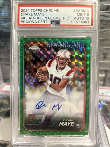 2024 Topps Chrome Drake Maye AU/99 Green Geo 🔥Dual Grade PSA 9 AUTO 10