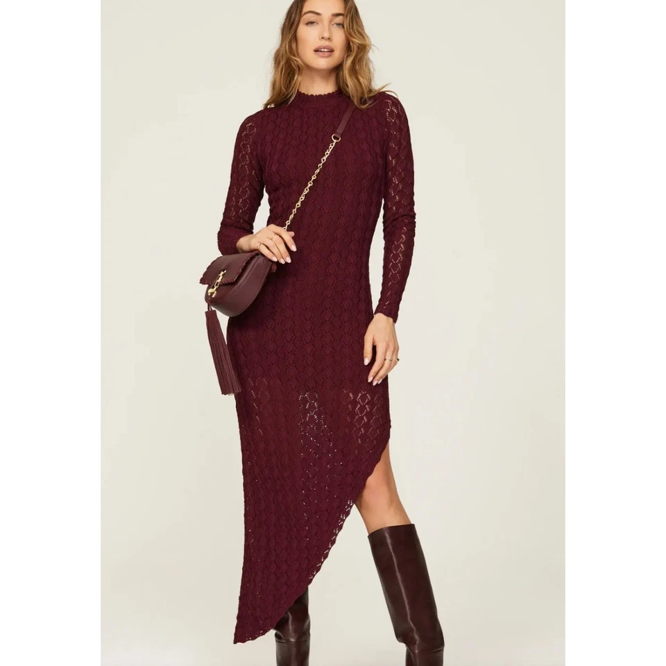 Vestido Something Azul Marino Mujer XX Grande Rojo Púrpura Asimétrico Crochet Tejido Foto 2 de 4