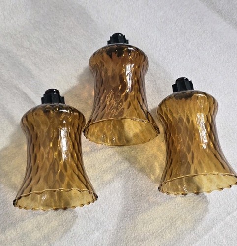 Vintage HOMCO Amber Gold Glass Honeycomb Peg Votive Cup Candle Holders, set of 3 - Picture 4 of 9