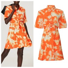Thakoon Mini Shirt Dress Orange Tie Dye Fit & Flare Cut Out Collared size 2