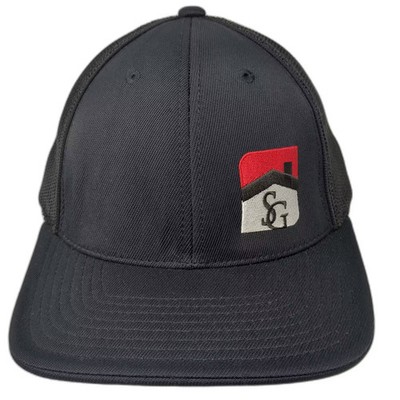 Pacific Headwear Baseball Cap Black Red XL Mesh Back SG Embroidered Fitted Hat