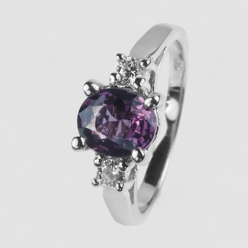 ANILLOS FINOS PLATA ESTERLINA 925 BIRMANIA ESPINELA MORADA OVALADOS ACABADO CHAPADO EN ORO BLANCO