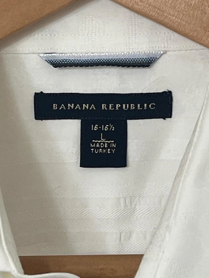BANANA REPUBLIC FRENCH CUFF TUXEDO/DRESS SHIRT PATTERNED WHITE MEN 16/16.5 LARGE - Image 3 of 4
