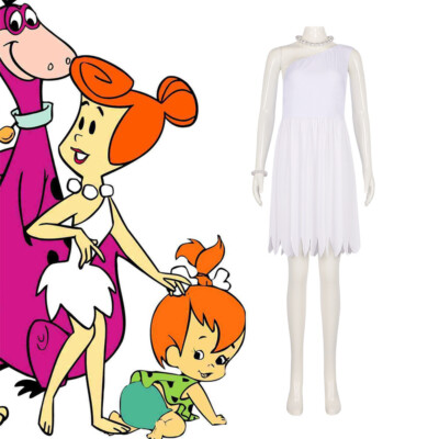 Cosplay The Flintstones Wilma Flinstones Weißes Kleid Halskette Halloween Anzüge