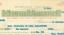 Fattura int. L. MANETTI - H.ROBERTS & C. Firenze 1939 XVII