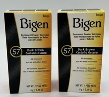 BIGEN #57 Lot Of 2 Dark Brown POWDER HAIR COLOR No Ammonia Mix W/Water 0.21 oz