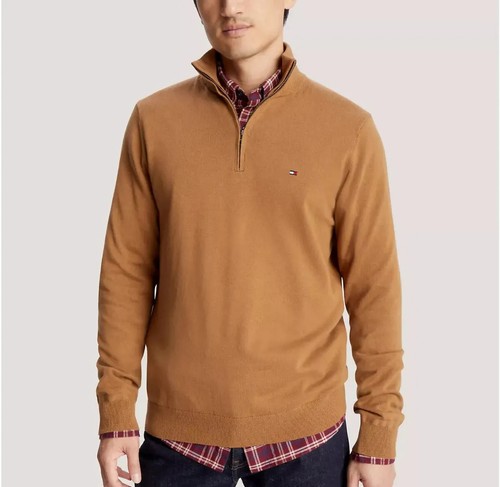 Tommy Hilfiger Men's Regular Fit Soft Cotton Flag Logo Solid Quarter Zip Sweater - Picture 41 of 48