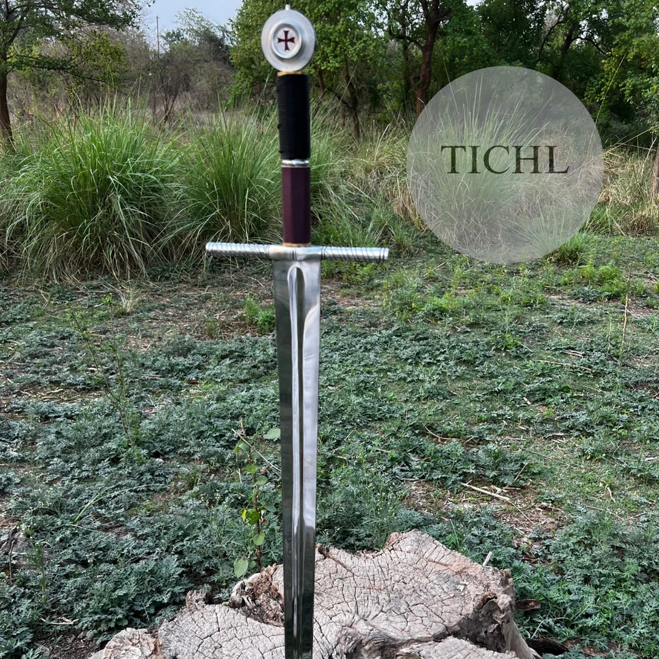 Espada templaria medieval forjada a mano de acero al carbono lista para la batalla espada vikinga Foto 4 de 4