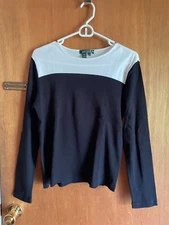 Lauren Ralph Lauren Petite Black/white  Women’s Long Sleeve Top Size PL