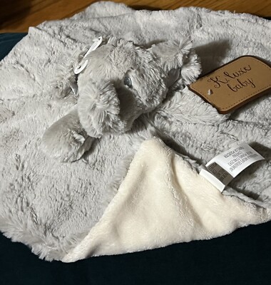 K LUXE SECURITY BLANKET Gray ELEPHANT Cream Lining FURRY NEW Lovey ...