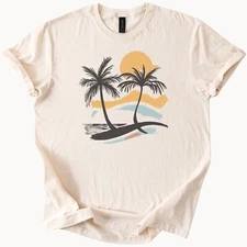 Sunset Palm Trees TShirt Beach Holiday Graphic Tee