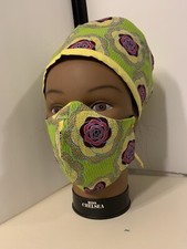 Unisex African Print Reversible Scrub Working Cap With Matching Face Mask