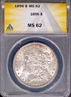 1896 $1 Silver Morgan Dollar MS 62 ANACS # 7786758 + Bonus