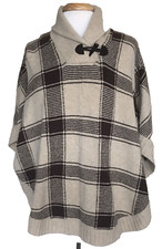 Lauren Ralph Lauren Lambs Wool Blend Plaid Cape Poncho Brown Tan Plaid Sz S/M