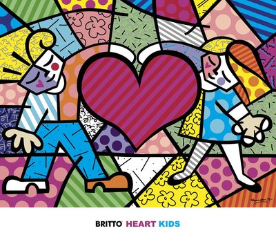 Heart Kids Romero Britto Art Print Children Child Hug Out of Print Poster 32x28