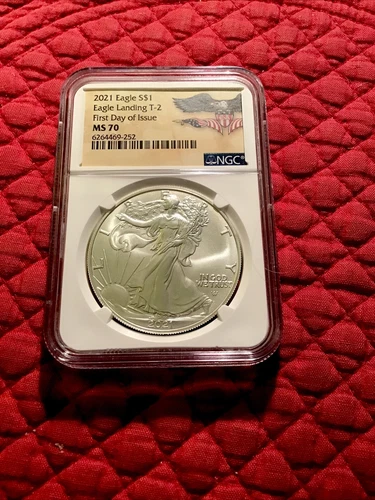 2021 AMERICAN SILVER EAGLE 1ST DAY OF ISSUE EAGLE LANDING T2 NGC MS 70.
