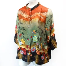 Citron Plus Clothing Art to Wear Japanese Garden 100% Silk Blend Blouse Top 3X