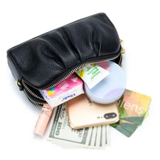 Women's Leather Large Capacity Wallet Zipper Coin Wallet Clutch Bag with Strap