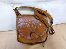 Vintage 60s 70s pastel floral tooled leather saddle bag purse boho for "Susan"