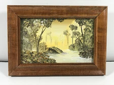 c.1980 Blauquet Sml Acrylic Folk Art Painting Pacific Landscape Tropical Scene