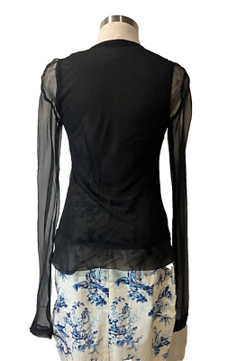 DRIES VAN NOTEN Black 100% Silk Chiffon+Jersey Double Layer L/Slv