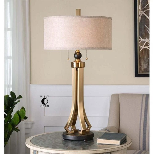 Uttermost Selvino Modern Iron and Linen Table Lamp in Brass/Bronze/Beige - Picture 1 of 4