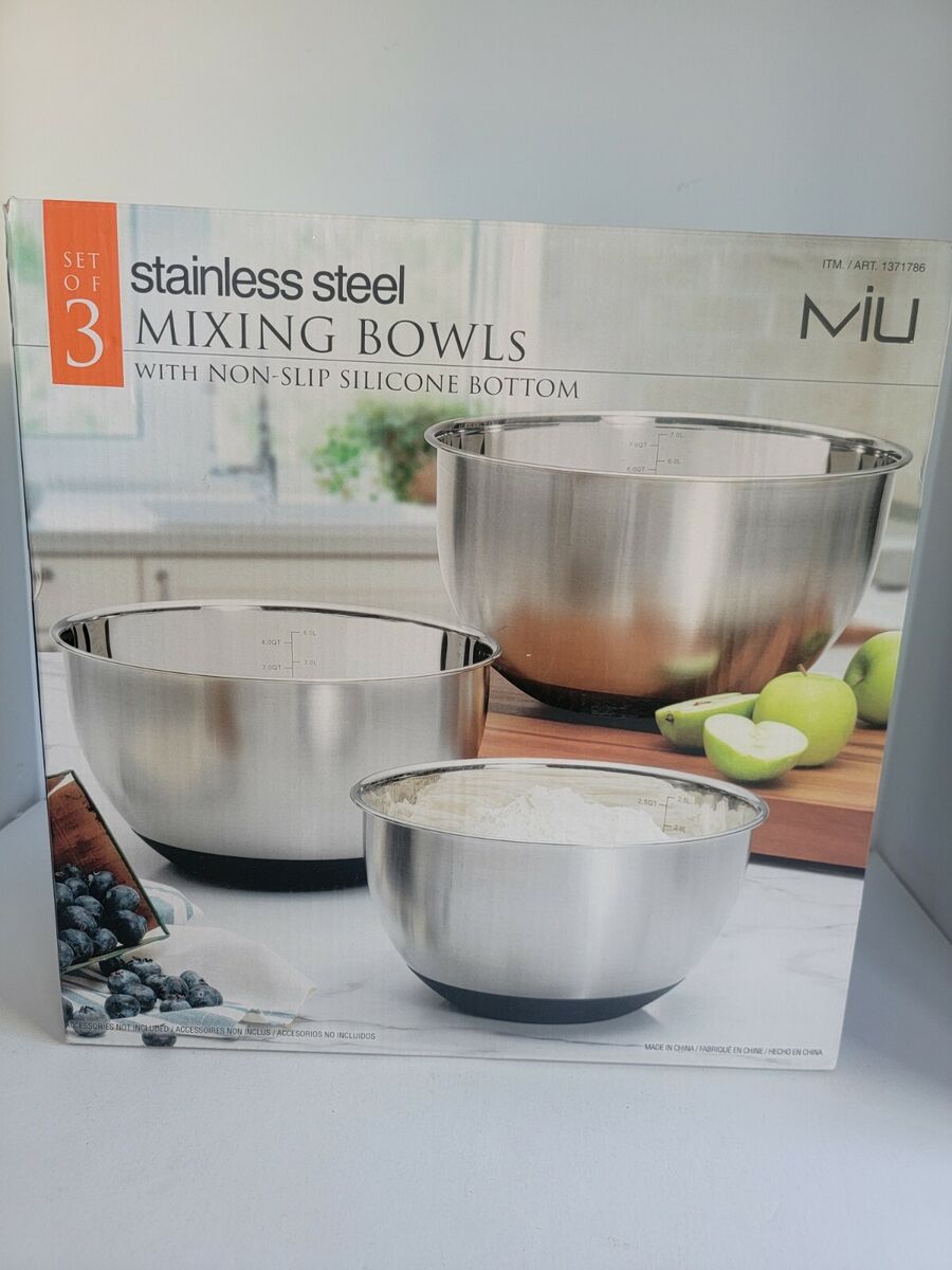 Mixing Bowls, Non-Slip w/ Silicone Bottoms, 3 Piece Set
