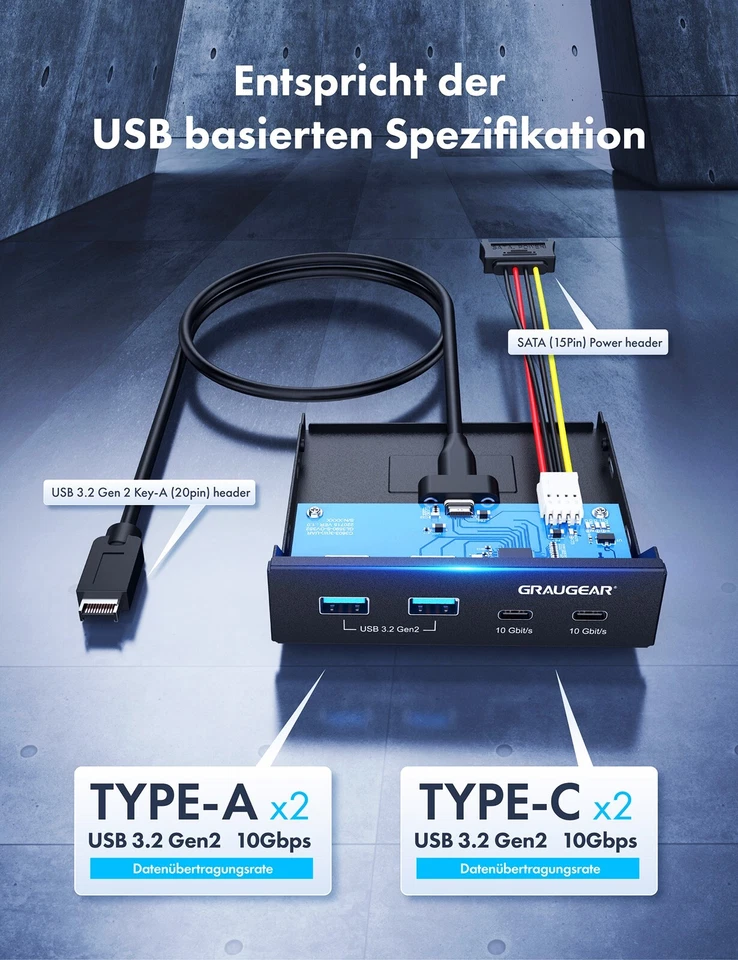 Front-Panel USB-HUB Metall für PC 3 5 Zoll 10Gbps USB-C & USB-A - Bild 4 von 4