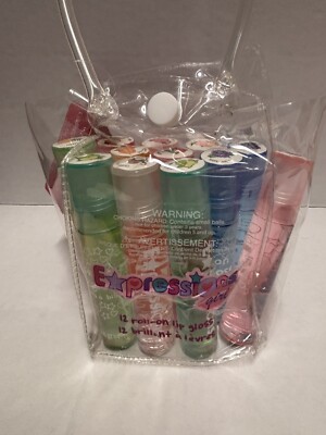 Expressions 12 pc  Roll On Lip Gloss Set with Carrying Case  Glossy Lip Make-up
