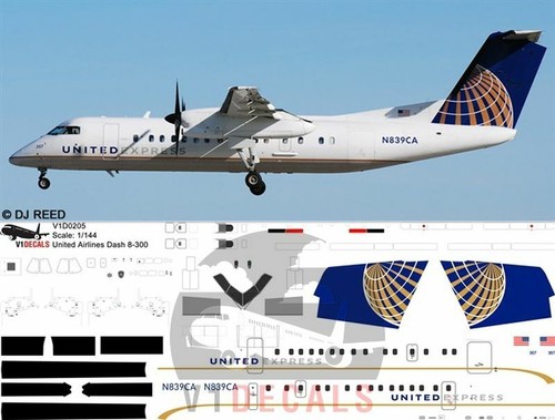 V1 Decals DeHavilland Dash 8-300 United Airlines for 1/72 Hobbycraft Model Kit - Imagen 1 de 8