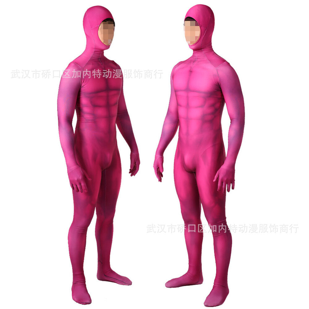 The Pink Muscle Jumpsuit Stage Show Cosplay Costume Bodysuit Halloween Party