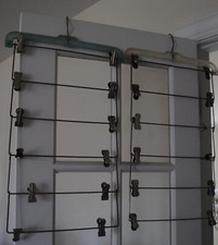 Vintage Metal Wire Tier Folding Pants Skirt Hanger Two Slacks Clips Closet