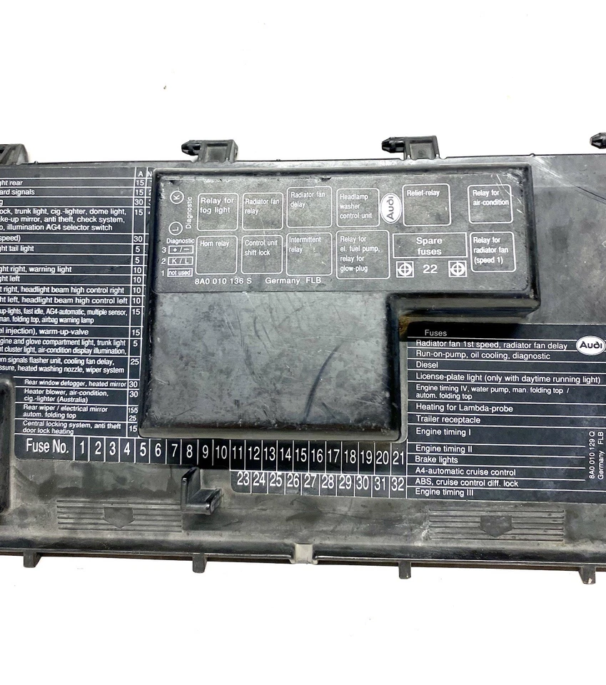Cubierta de caja de fusibles genuina 8A0 010 136 S 88-98 Audi 80 90 Cabriolet Foto 3 de 4