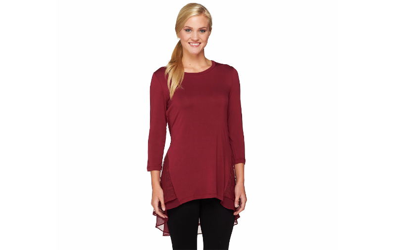 LOGO by Lori Goldstein Knit Top w/ Embroidered Mesh Detail