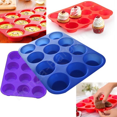 12 Silicone Large Muffin Yorkshire Pudding Mould Cupcake Baking Tray Bakeware Ebay
