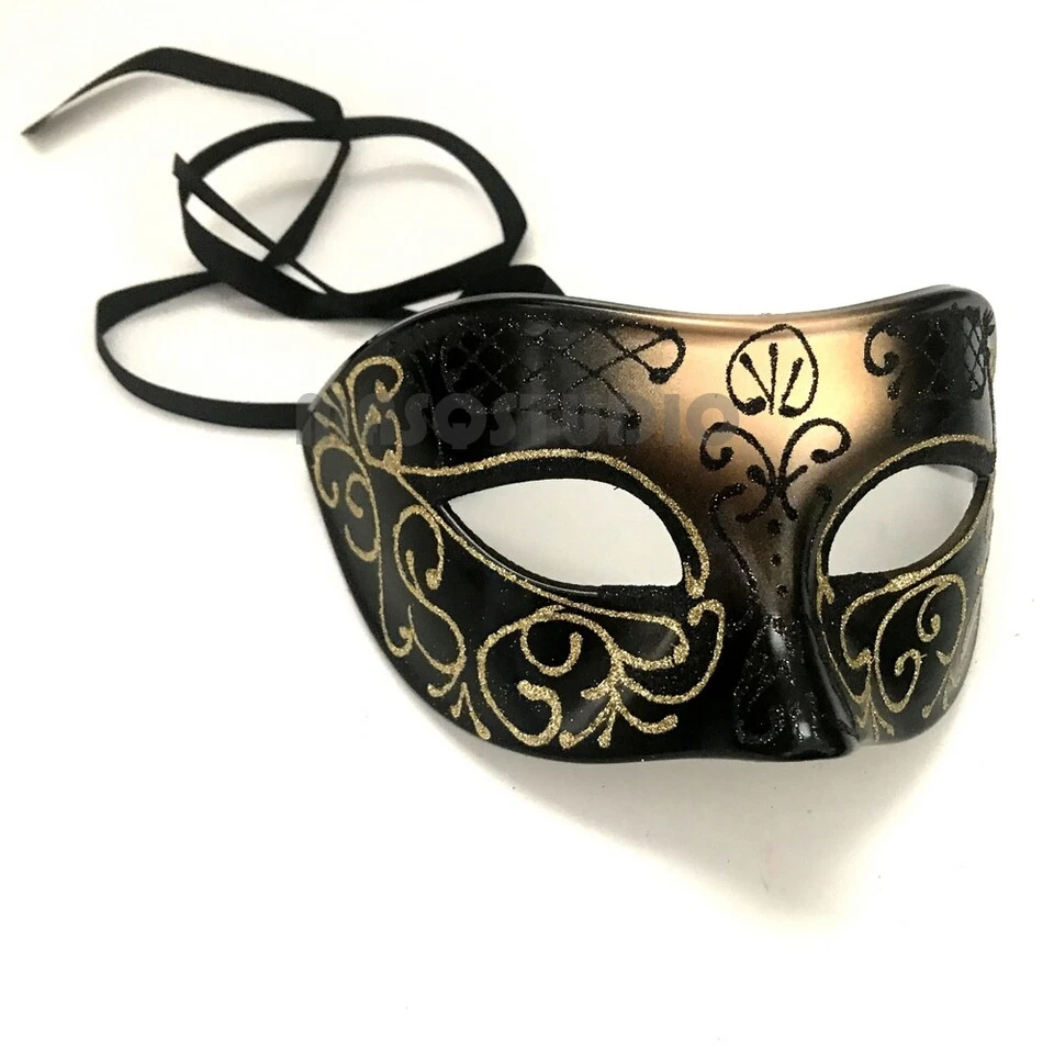 Black Gold Masquerade Ball Mask Pair Crystals Christmas New Year Cosplay Party - Image 3 of 3
