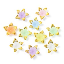 100x Multicolor Acrylic Flower Bead Caps Floral Beads Golden 5 Petal End Caps