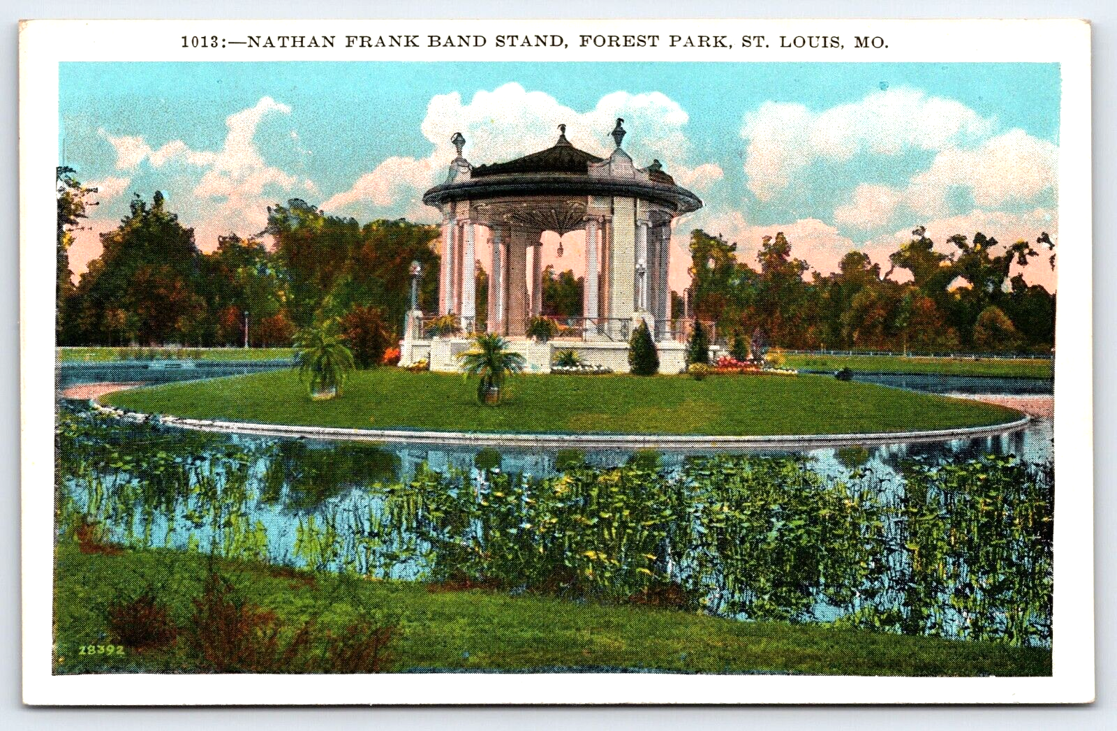 VINTAGE OLD ANTIQUE POSTCARD NATHAN FRANK BAND STAND FOREST PARK ST. LOUIS, MO