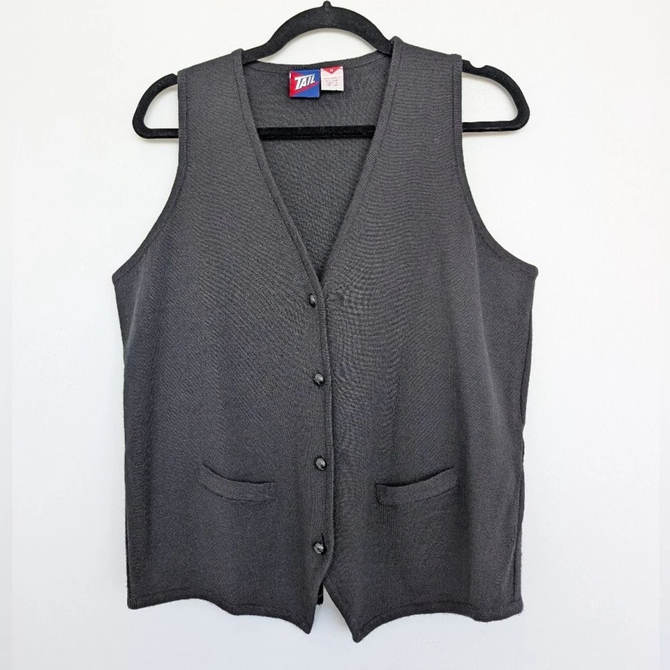 Vintage Y2K Tail Wool Blend Button Front Cinch Waist V Neck Blazer Vest Sz M - Image 3 of 4