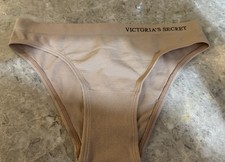VINTAGE VICTORIA  S SECRET SECOND SKIN CHEEKIE PANTY. SMALL. TAN. LOGO NEW 