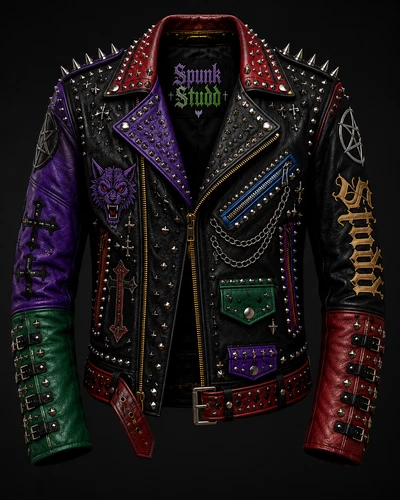Gothic Punk Leather Biker Jacket Mens Studded Spiked Motorcycle Rocker Multicolo - product listing photo
