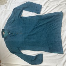 Kothmans Ethnics Mens Kurta Tunic Shirt 40 Blue Striped Long Sleeve Cotton