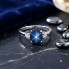 Lindy Star Sapphire Ring 925 Sterling Silver, Royal Blue Gemstone