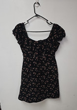 Vtg SO Y2K Black Floral Corduroy Whimsigoth Preppy Mini Dress Womans Size Large