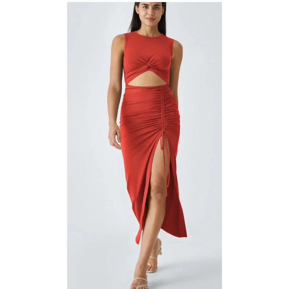 Round Neck Cut Out Ruched Drawstring Hem Bodycon Maxi Casual Dress
Opens in a new window or tab