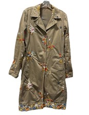 Johnny Was Embroidered Jacket Dress Small Tan Boho Floral Button Front (TL)