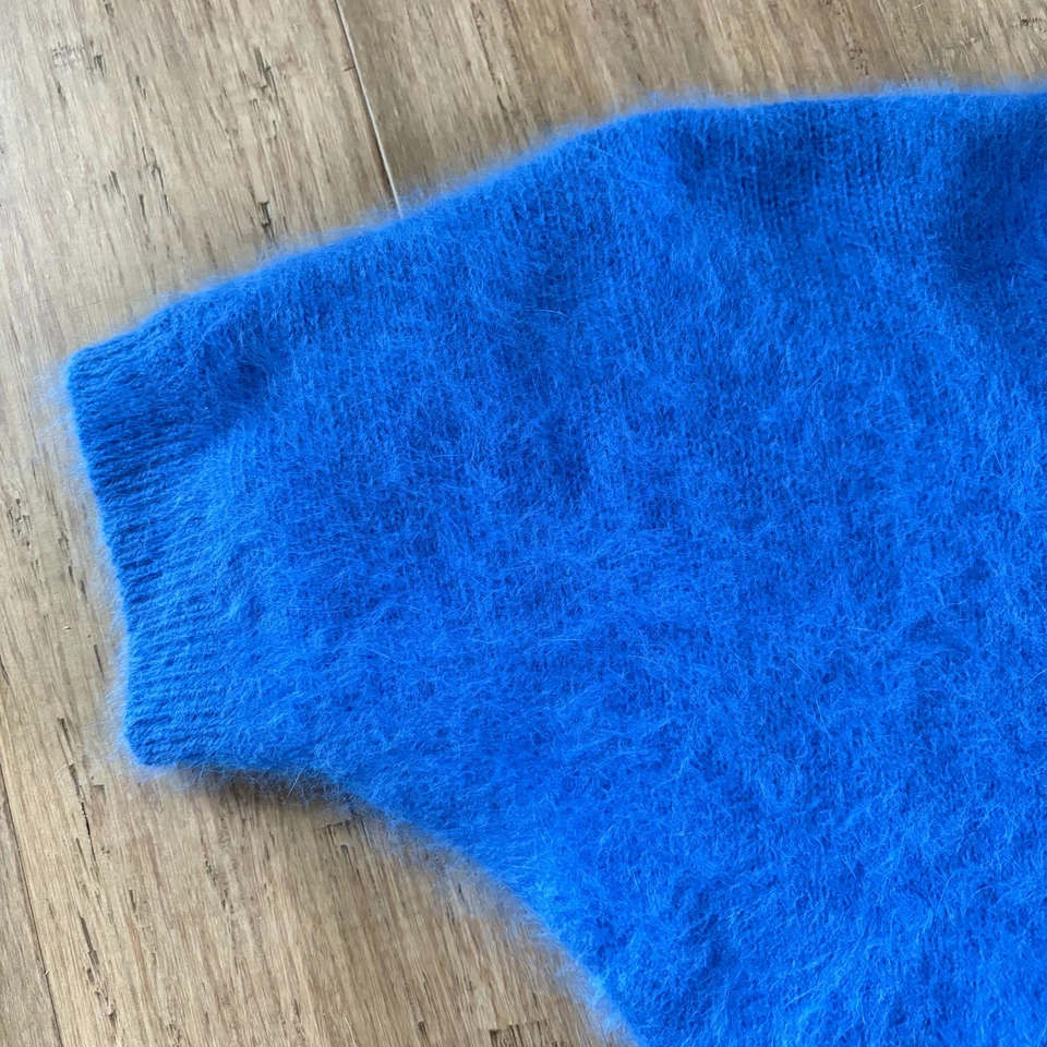 Vintage 1990s Cobalt Blue Fuzzy Angora Sweater Dolman Sleeves Esprit XS-M - Image 2 of 4