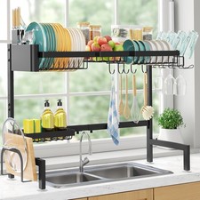 Over The Sink Dish Drying Rack - Adjustable 2 Tier X-Large Capacity Stainless St